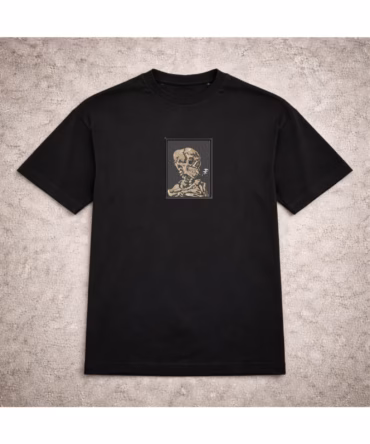 Tricou Brodat Skeleton with Burning Cigarette